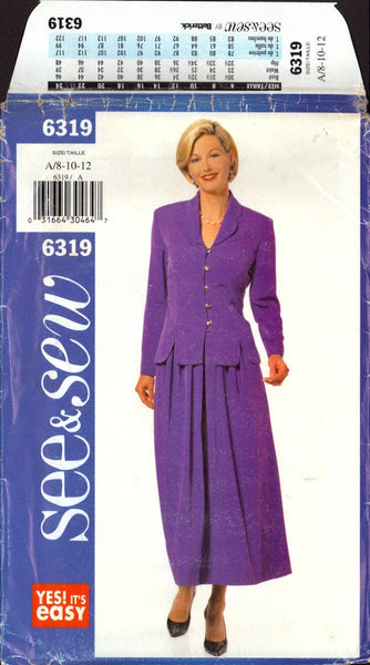 See&Sew 6319 Sewing Pattern Top Skirt Size 8-10-12 Uncut Factory Folded
