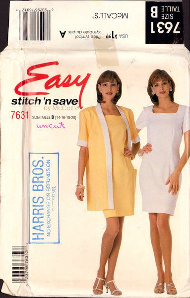 McCall's 7631 Sewing Pattern Dress, Jacket Size 14-16-18-20 Uncut Factory Folded