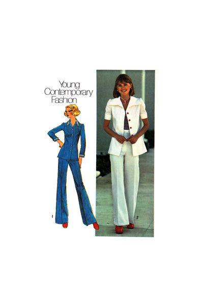 Simplicity 6892 Front-Tuck Detail Shirt-Jacket and Slightly Flared Pants, Uncut, Factory Folded, Sewing Pattern Size 12 Bust 34
