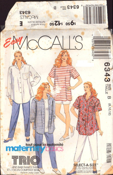 McCall's 6343 Sewing Pattern Maternity Shirt Top Pants Size 8-10-12 Uncut Factory Folded