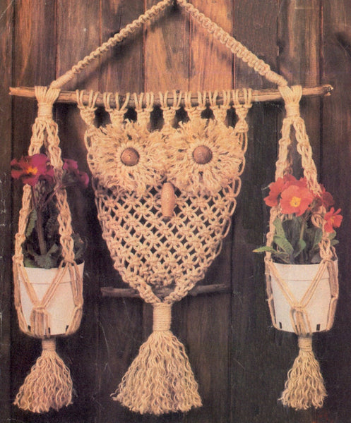 Vintage 70s Macrame Planters With Owl Pattern Instant Download PDF 3 pages