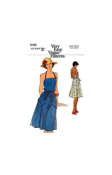 70s Halter Neck Wrap Sundress, Various Sizes Vogue 9186, Vintage Sewing Pattern Reproduction