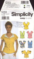 Simplicity 5059 Tops with Sleeve Variations, Uncut, Factory Folded Sewing Pattern Size 4-10