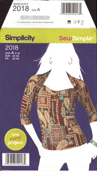 Simplicity 2018 Sewing Pattern Top Size 6-16 Uncut Factory Folded