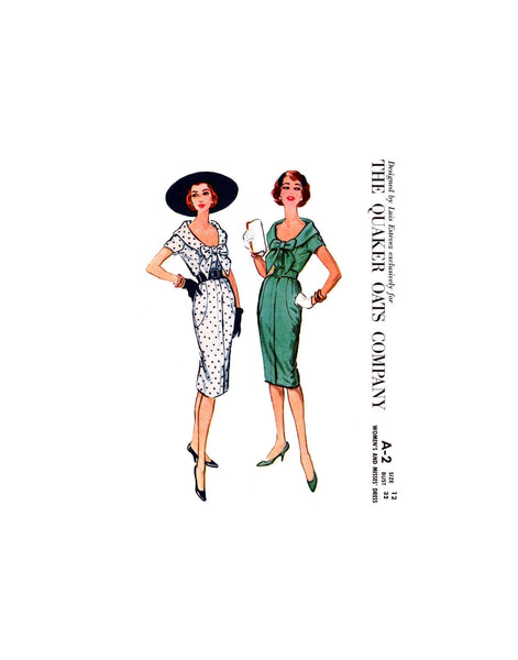 50s Slim Skirt Dress with Away-From-Neck Collar by Luis Estévez, Bust 32" (81 cm) McCall's A-2, Vintage Sewing Pattern Reproduction