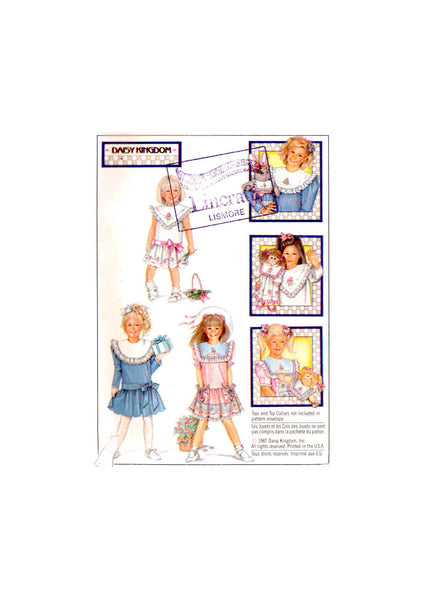 Simplicity 8594 Daisy Kingdom Child's Dropped Waist Dress with Detachable Collars, Uncut, Factory Folded Sewing Pattern Size 3