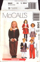 McCall's 2498 Child's Unlined Jacket, Overalls, Blouse and Pull-On Skirt, Uncut, Factory Folded Sewing Pattern Size 3-5