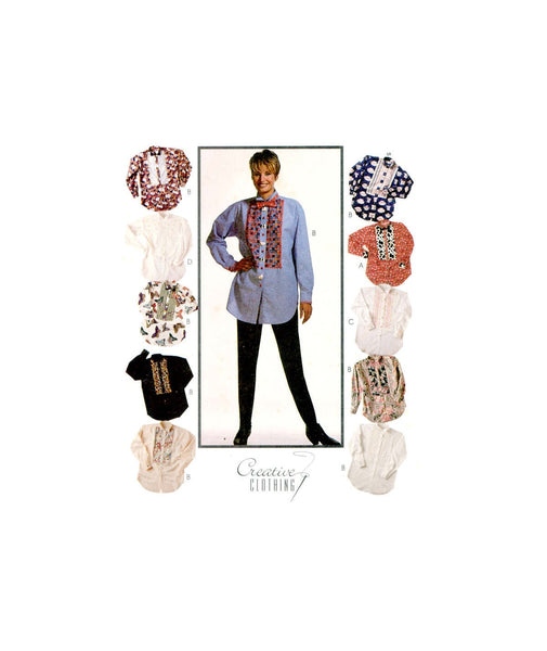 McCall's 6626 Shirt with Front Bib Variations and Bow Tie, Uncut, Factory Folded Sewing Pattern Size 10-14