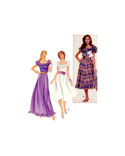 Butterick 4338 Summer Dress with Ruffled Neckline and Skirt in Two Lengths, Uncut, Factory Folded Sewing Pattern Size 6-10