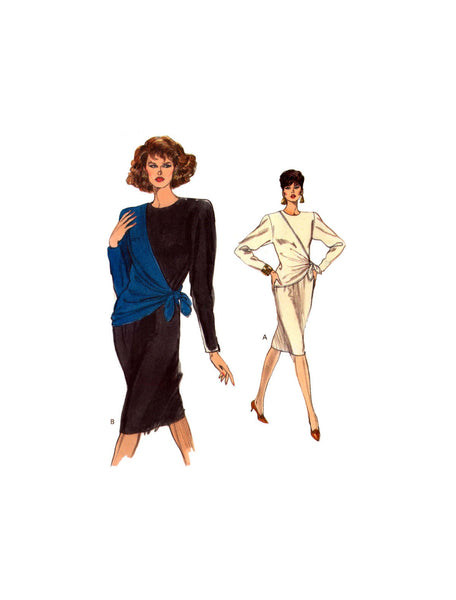 Vogue 7634 Slightly Tapered Dress with Asymmetrical Overlay with Tie Ends, Uncut, Factory Folded Sewing Pattern Size 12-16