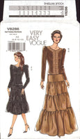Vogue 8286 Long Sleeve, Princess Seam Top and Tiered Skirt in Two Lengths, Uncut, Factory Folded Sewing Pattern Size 6-12