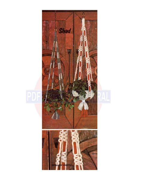 Vintage 70s "Shad" Macrame Plant Hanger Pattern Instant Download PDF 2 + 2 pages