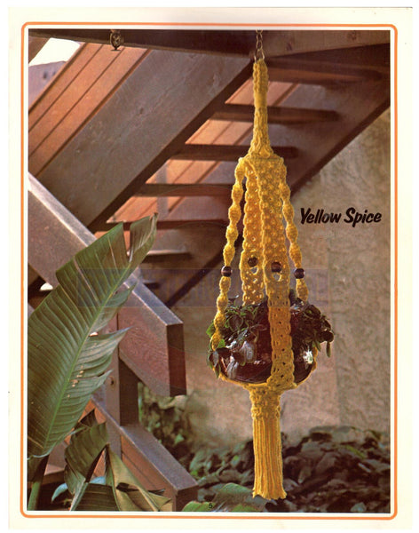 Vintage 70s "Yellow Spice" Macrame Plant Hanger Pattern Instant Download PDF 2 + 2 pages