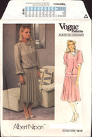 Vogue American Designer 1410 Albert Nipon Blouson Dress with Pleated Skirt, Uncut, Factory Folded Sewing Pattern Size 16