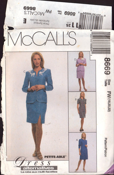 McCall's 8669 Sewing Pattern Jacket Dress Skirt Size 12-14-16 or 18-20-22 Uncut Factory Folded