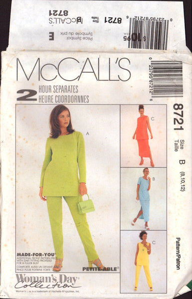 McCall's 8721 Sewing Pattern Women's Pants Tunic Skirt 8-10-12 Uncut Factory Folded