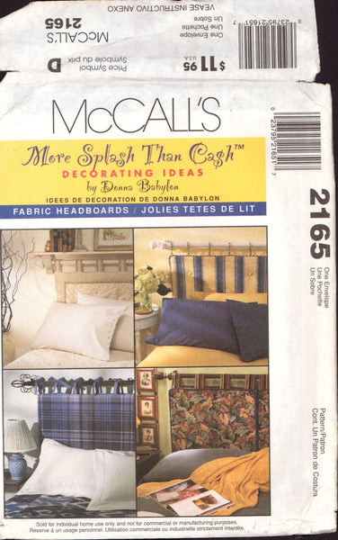 McCall's 2165 Sewing Pattern Fabric Headboards Uncut Factory Folded