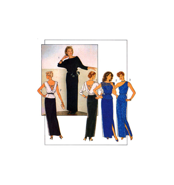 Style 4252 Set of Evening Tops with Design Variations and Slim Full Length Skirt, Uncut, Factory Folded Sewing Pattern Size 10-14 or 14-18