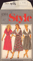 Style 4301 Deep Roll Collar Dress with Tucked Skirt and Mid-Length Sleeves, Uncut, Factory Folded Sewing Pattern Size 10