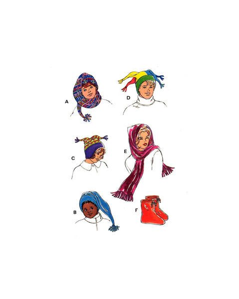 Kwik Sew 2450 Adult and Children's Hats and Slipper Socks, Uncut, Factory Folded Sewing Pattern Multi Size XS-XL