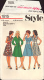 Style 1815 Zipper or Front Button Opening Dress with Three Sleeve Lengths, Uncut, Factory Folded Sewing Pattern Size 10 or 13/14