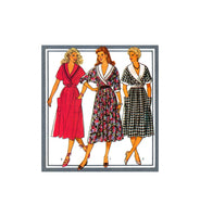 Style 4301 Deep Roll Collar Dress with Tucked Skirt and Mid-Length Sleeves, Uncut, Factory Folded Sewing Pattern Size 10