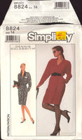 Simplicity 8824 Dennis Goldsmith Mock Wrap Dress with or without Belt, Uncut, Factory Folded Sewing Pattern Size 14