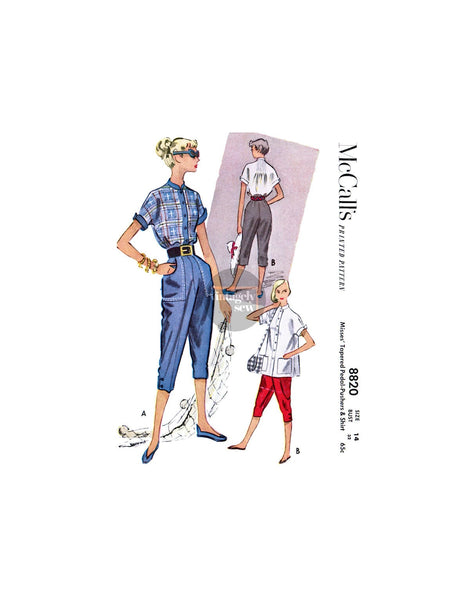 50s Tapered Pedal-Pushers and Shirt, Bust 32" Waist 26.5" Hip 35", McCall's 8820, Vintage Sewing Pattern Reproduction