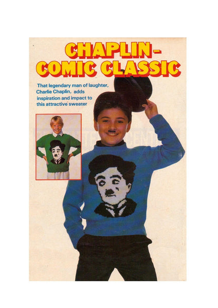 Vintage Knitted Charlie Chaplin Sweater Pattern Instant Download PDF 3 pages