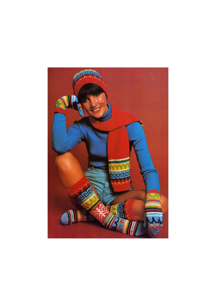 70s Knitted Winter accessories: Socks, Mittens, Cap and Scarf - Instant Download PDF 3 pages