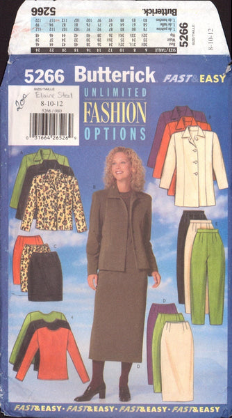 Butterick 5266 Sewing Pattern Jacket Top Skirt Pants Size 8-10-12 Uncut Factory Folded