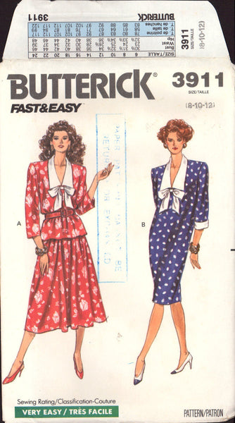 Butterick 3911 Sewing Pattern Dress Top Skirt Size 8-10-12 Uncut Factory Folded