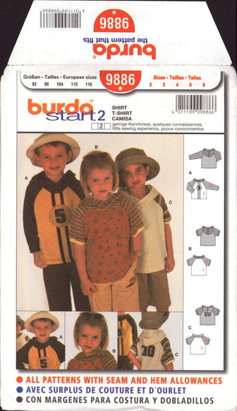Burda 9886 Sewing Pattern Children's T-Shirt Size 2-6 Uncut Factory Folded