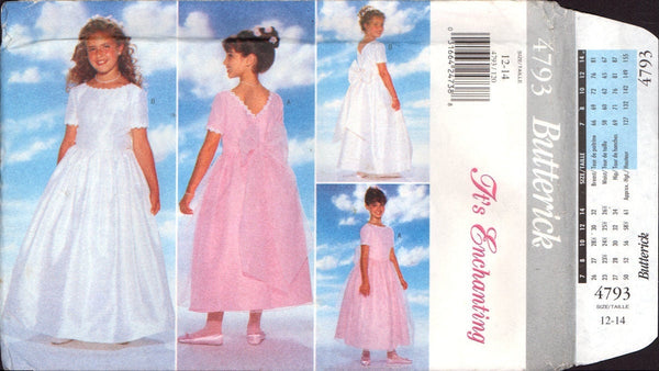 Butterick 4793 Sewing Pattern Girls' Dress Size 12-14 Uncut Factory Folded