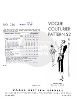 40s Dress with Slim Skirt, Draped Tunic and Cap Sleeves, Bust 30" Hip 33", Vogue Couturier 336, Rare Vintage Sewing Pattern Reproduction