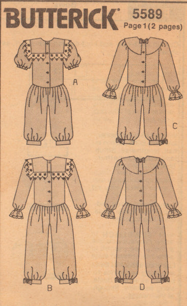 Butterick 5589 Sewing Pattern Children's Jumpsuits Size 7-8-10 Uncut Factory Folded