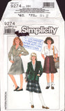 Simplicity 9274 Skirts, Blouses and Unlined Jacket, School Uniform Style, Multi Size 6-12