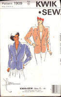 Kwik Sew 1909 Misses' Semi-Fitted, Lined or Unlined Blazer with Two Piece Sleeves, Uncut, Factory Folded Sewing Pattern Size 6-12