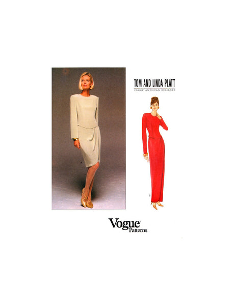 Vogue American Designer 1708 Tom & Linda Platt Dress with Shaped, Dropped Waist in Two Lengths, Uncut, F/Folded Sewing Pattern Size 12-14-16