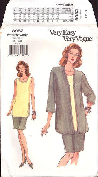 Vogue 8982 Sewing Pattern Jacket Top Skirt Size 12-14-16 Uncut Factory Folded