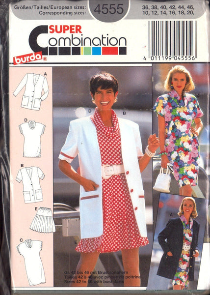 Burda 4555 Sewing Pattern Jacket Dress Skirt Shirt Size 10-20 (36-46) Uncut Factory Folded