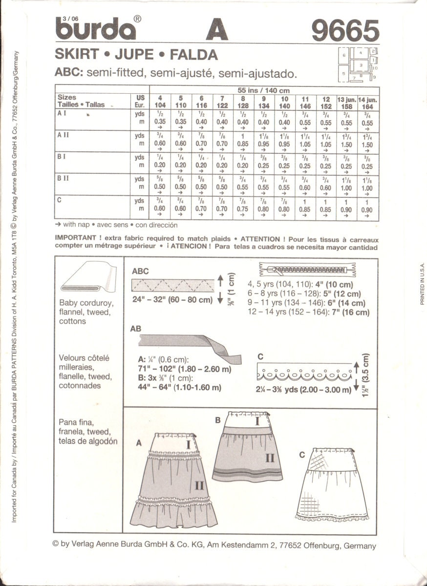Burda 9665 Girls' Dress, Uncut, Factory Folded Sewing Pattern Size 4-1 ...