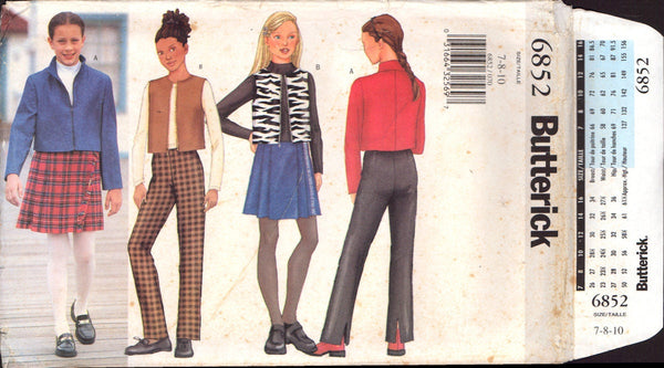 Butterick 6852 Sewing Pattern Girl's Jacket Vest Pants Skirt Size 7-8-10 Uncut Factory Folded