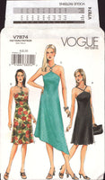 Vogue 7874 Slightly Flared, Asymmetrical Hem Halter Dress, Uncut, Factory Folded Sewing Pattern Size 6-8-10