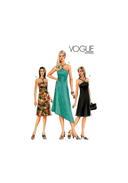 Vogue 7874 Slightly Flared, Asymmetrical Hem Halter Dress, Uncut, Factory Folded Sewing Pattern Size 6-8-10