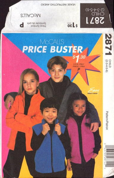 McCall's 2871 Sewing Pattern Boy's And Girl's Jacket Vest Size 2-6 Uncut Factory Folded