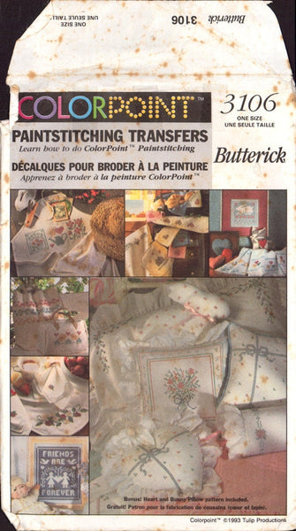 Butterick 3106 Sewing Paintstitching Transfers One Size Uncut Factory Folded
