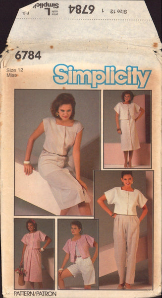 Simplicity 6784 Pants, Shorts, Skirt, Dress, Unlined Jacket, Uncut, Factory Folded, Sewing Pattern Size 12