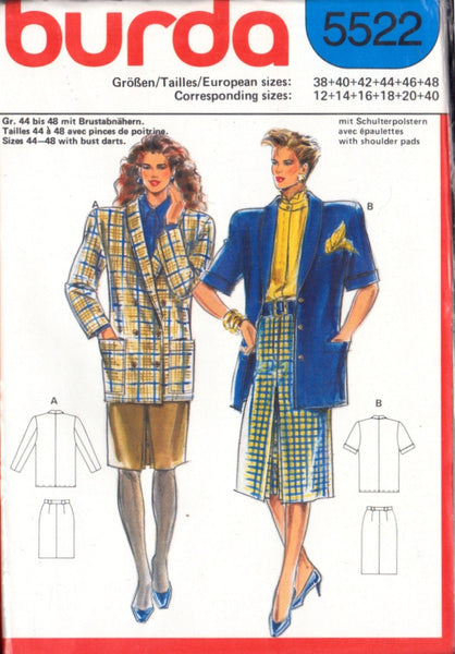 Burda 5522 Sewing Pattern Women's Jacket Skirt Size 12-20 plus 40 Uncut Factory Folded