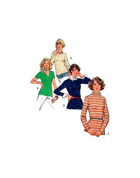 Simplicity 6624 Stretch Knit Tops with Long or Short Sleeves and Neckline Variations, Uncut, Factory Folded Sewing Pattern Size 6-8